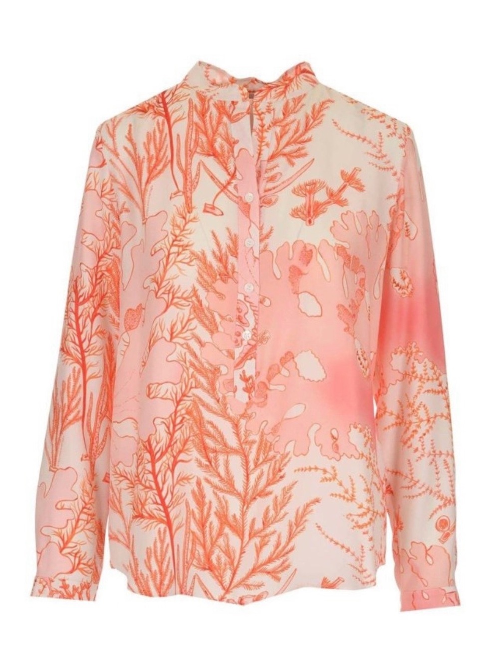 Stella McCartney Coral Print Eva Blouse, 100% Silk, Long Sleeve, Pink&Coral, 36